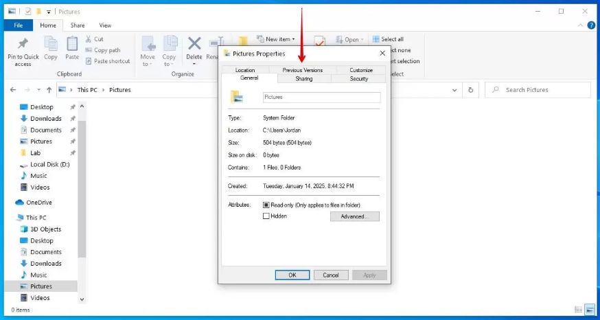 Click Previous Versions tab 